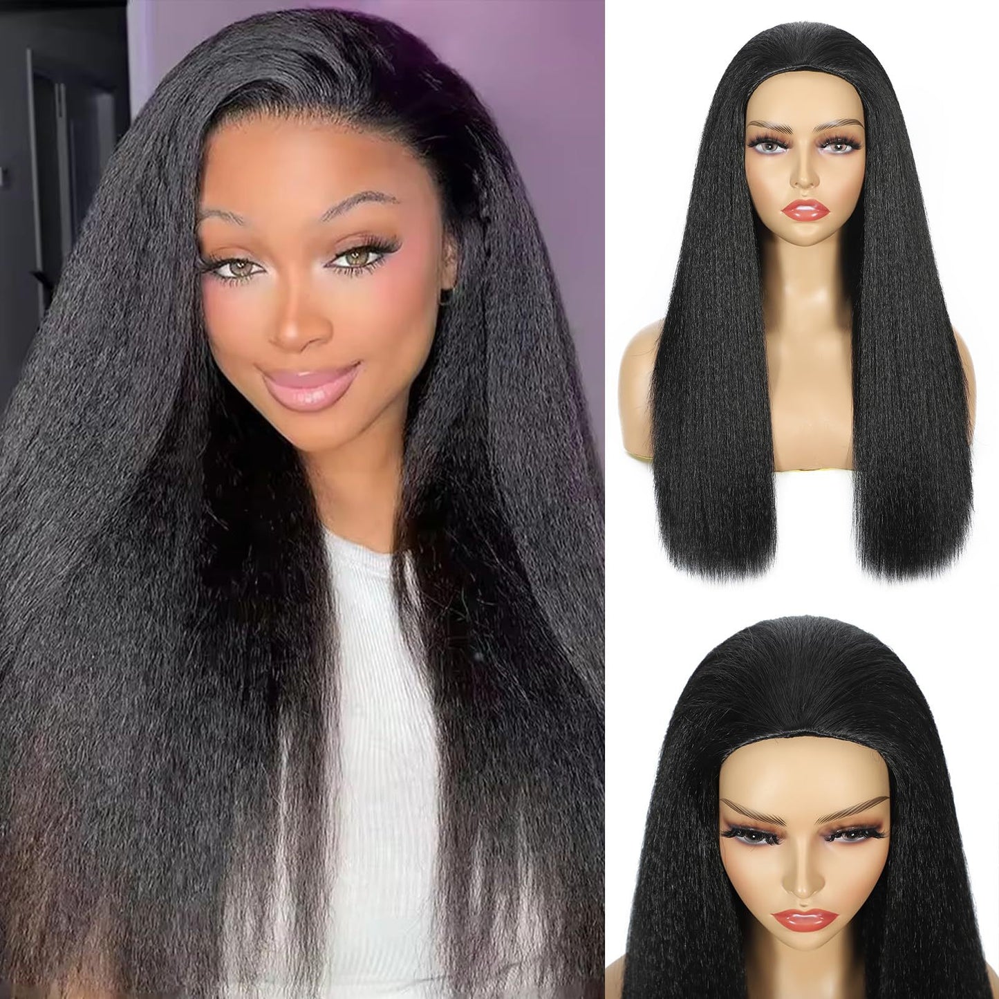 Women's Black Yaki Straight Synthetic Wig