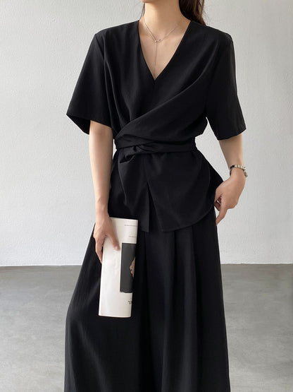 Women's Blouse and Wide-Leg Pants Set