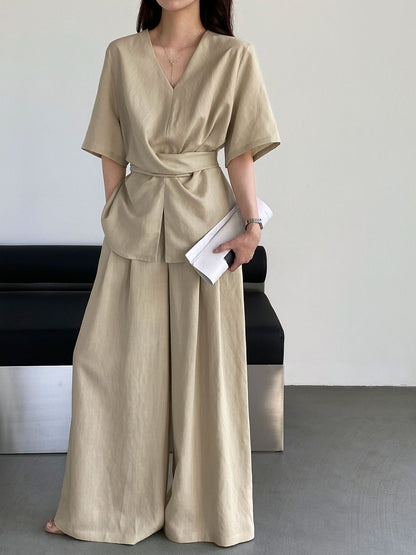 Women's Blouse and Wide-Leg Pants Set