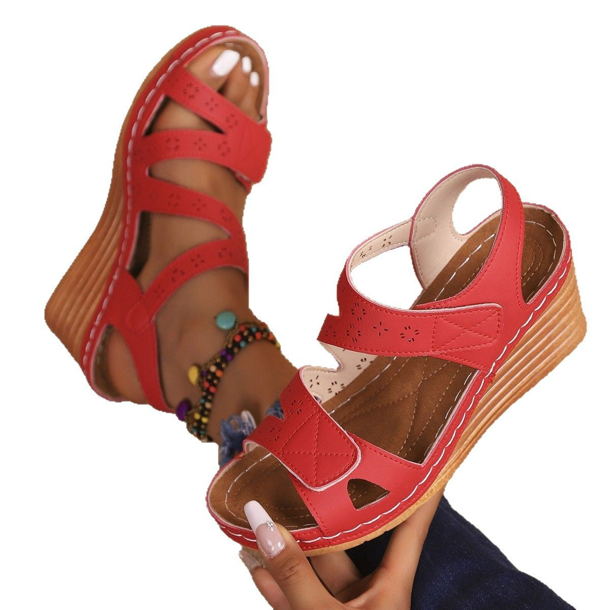 Women's Bohemian-style platform high-heeled cross-lace sandals