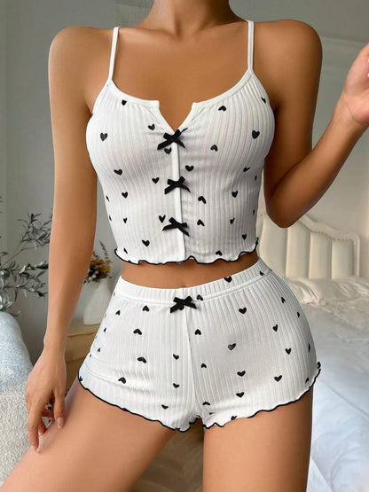 Women's Bow Accent Suspender Shorts Loungewear Set