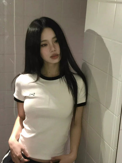 Women's Bow Embroidery Cotton T-Shirt