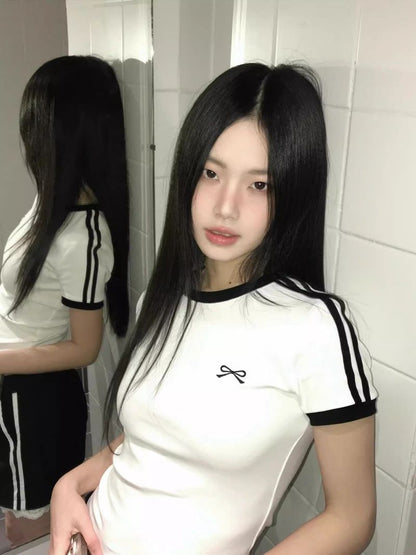 Women's Bow Embroidery Cotton T-Shirt