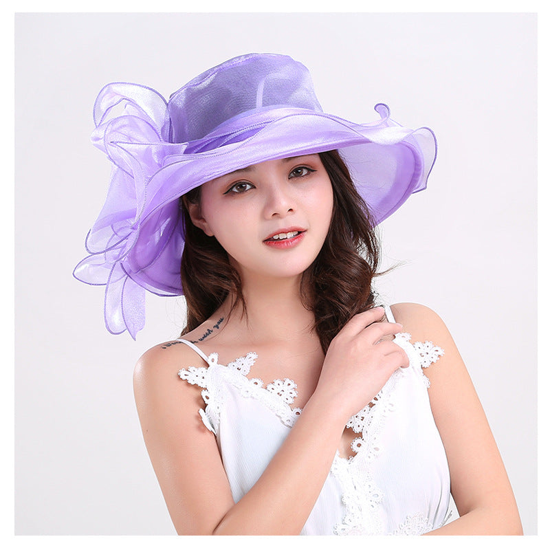 Women's Bow Mesh Sun Hat Wide Brim
