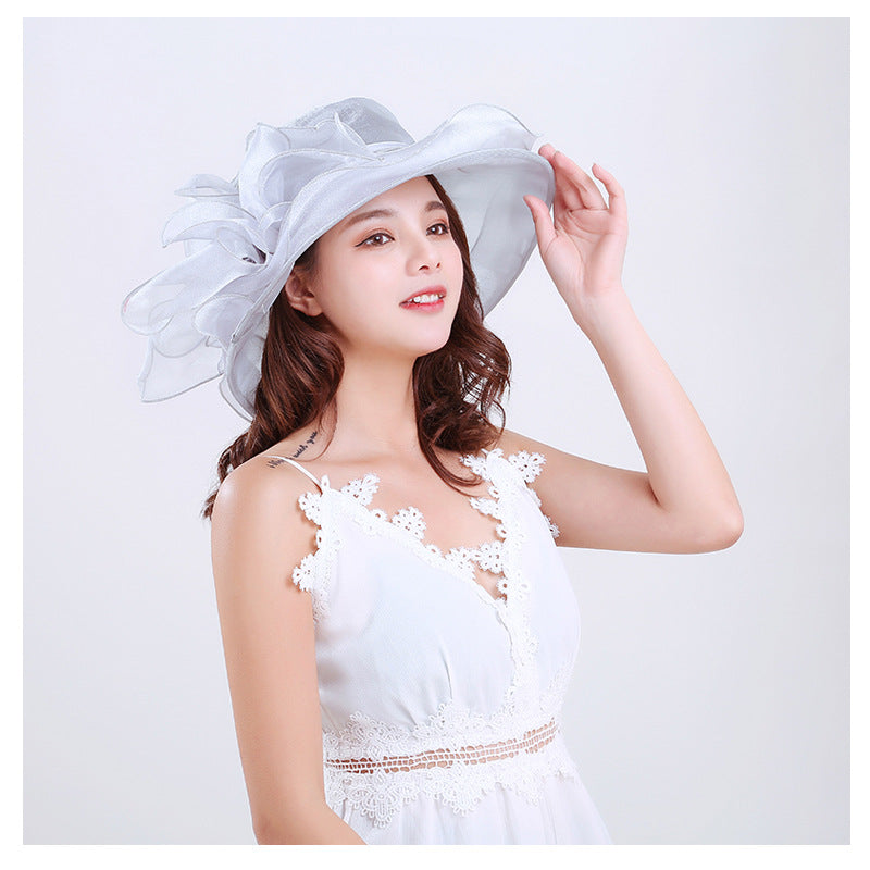 Women's Bow Mesh Sun Hat Wide Brim