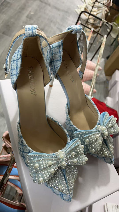 Women's Bow Rhinestone Stiletto Heel Sandals
