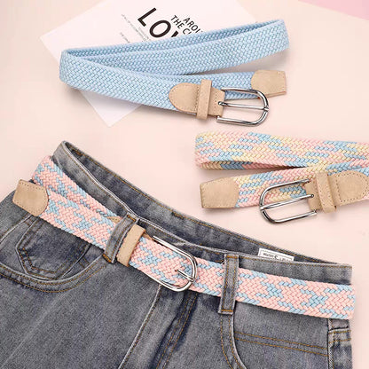Women's Braided Elastic Pin Buckle Canvas Belt
