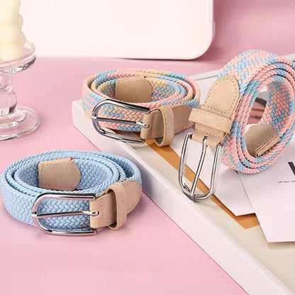Women's Braided Elastic Pin Buckle Canvas Belt