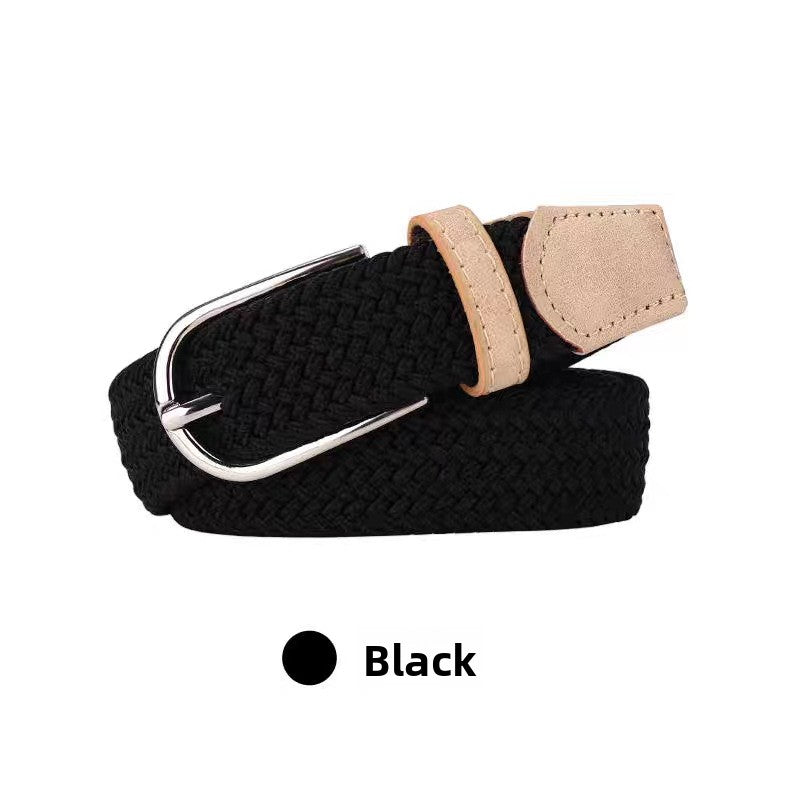 Women's Braided Elastic Pin Buckle Canvas Belt