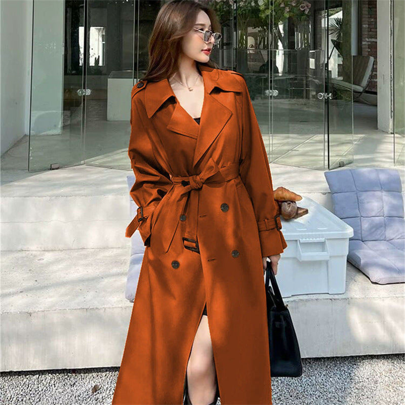 Women's British Style Mid-Length Windbreaker Coat