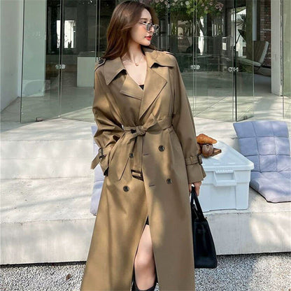Women's British Style Mid-Length Windbreaker Coat