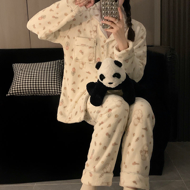 Women's Cartoon Coral Fleece Pajama Set