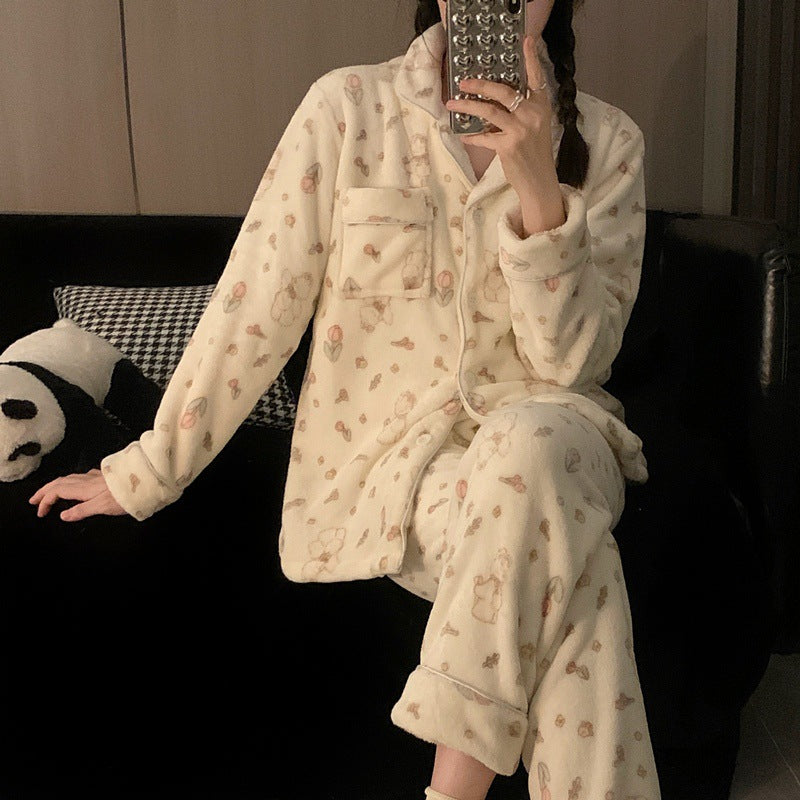 Women's Cartoon Coral Fleece Pajama Set