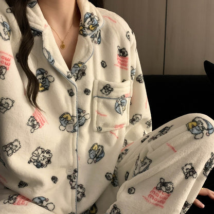 Women's Cartoon Coral Fleece Pajama Set