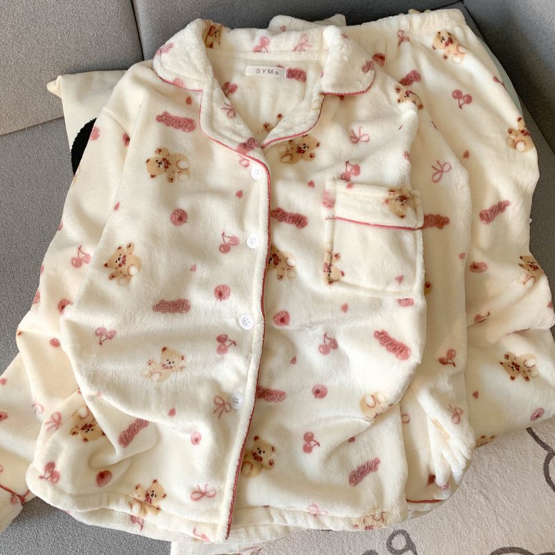 Women's Cartoon Coral Fleece Pajama Set