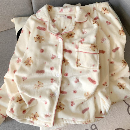 Women's Cartoon Coral Fleece Pajama Set