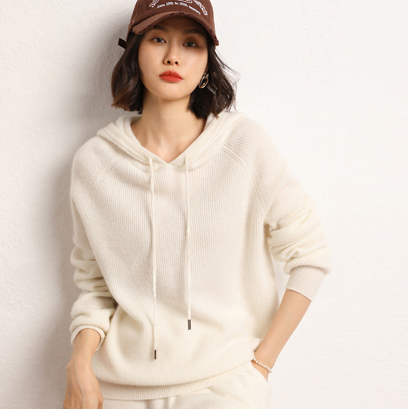 Women's Cashmere Hooded Cable Knit Sweater