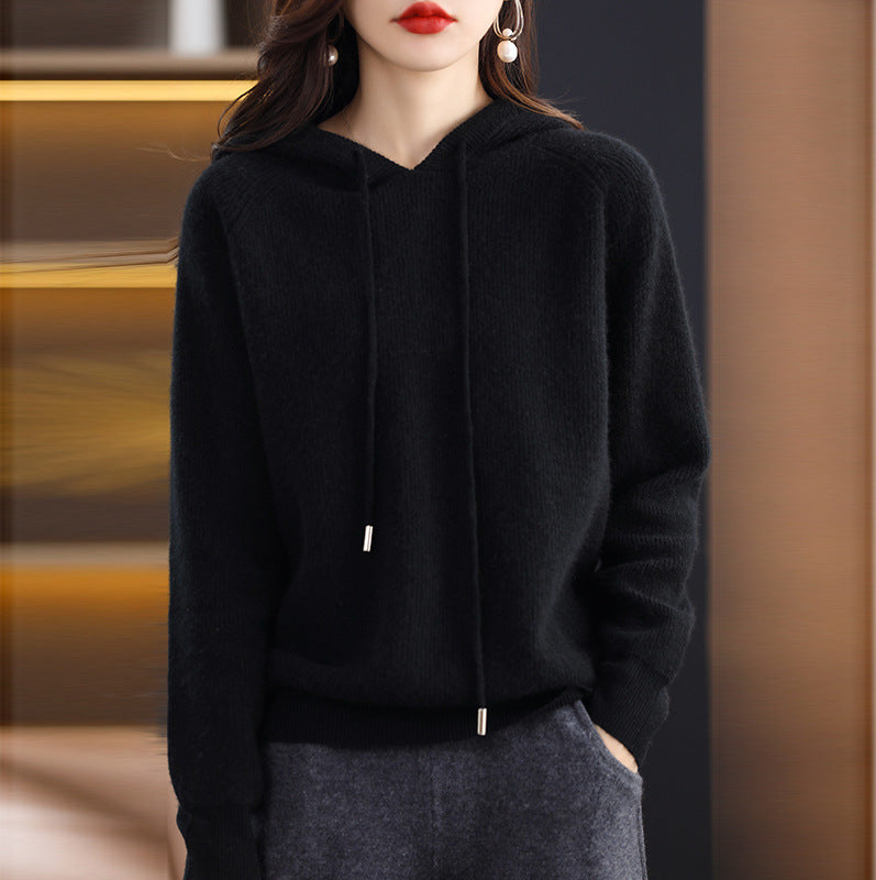Women's Cashmere Hooded Cable Knit Sweater