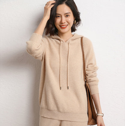 Women's Cashmere Hooded Cable Knit Sweater