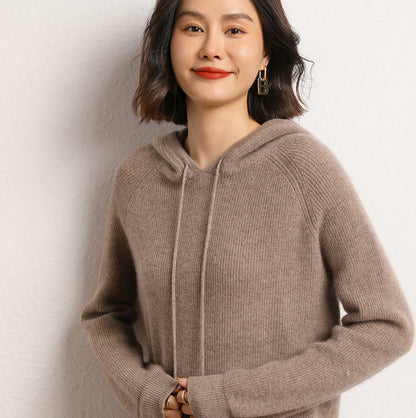 Women's Cashmere Hooded Cable Knit Sweater
