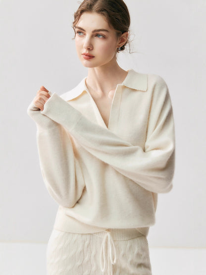 Women's Cashmere Knit Sweater Half Open Collar