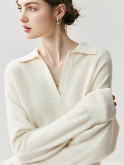 Women's Cashmere Knit Sweater Half Open Collar