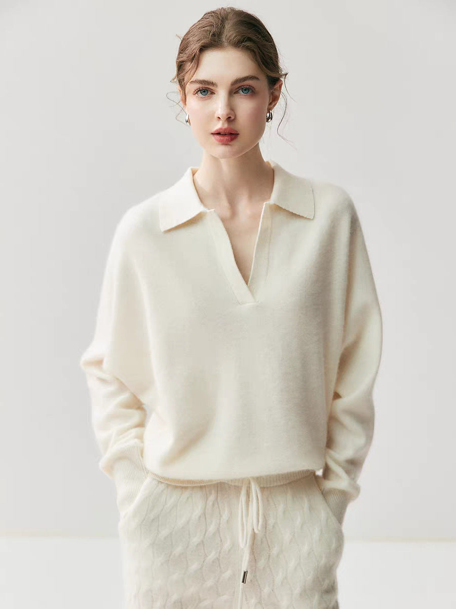Women's Cashmere Knit Sweater Half Open Collar
