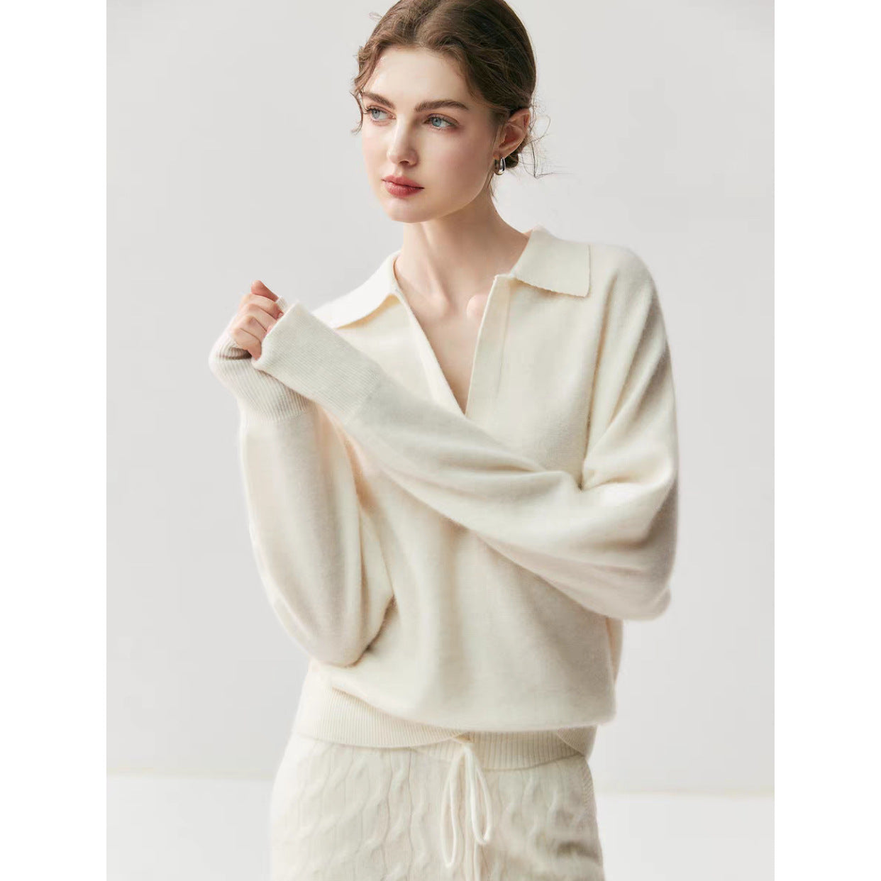 Women's Cashmere Knit Sweater Half Open Collar