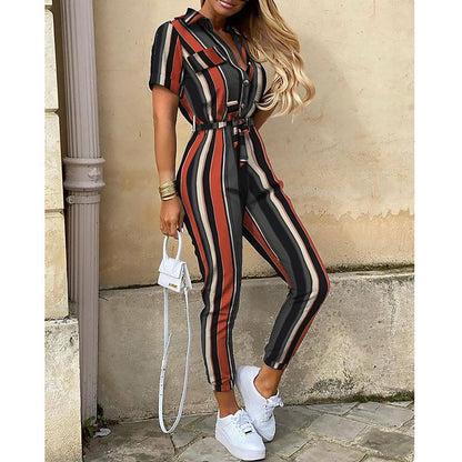 Women's Casual Button-Down Jumpsuit with Belt