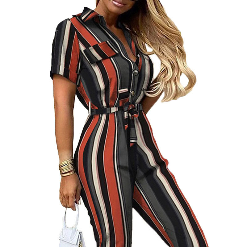 Women's Casual Button-Down Jumpsuit with Belt