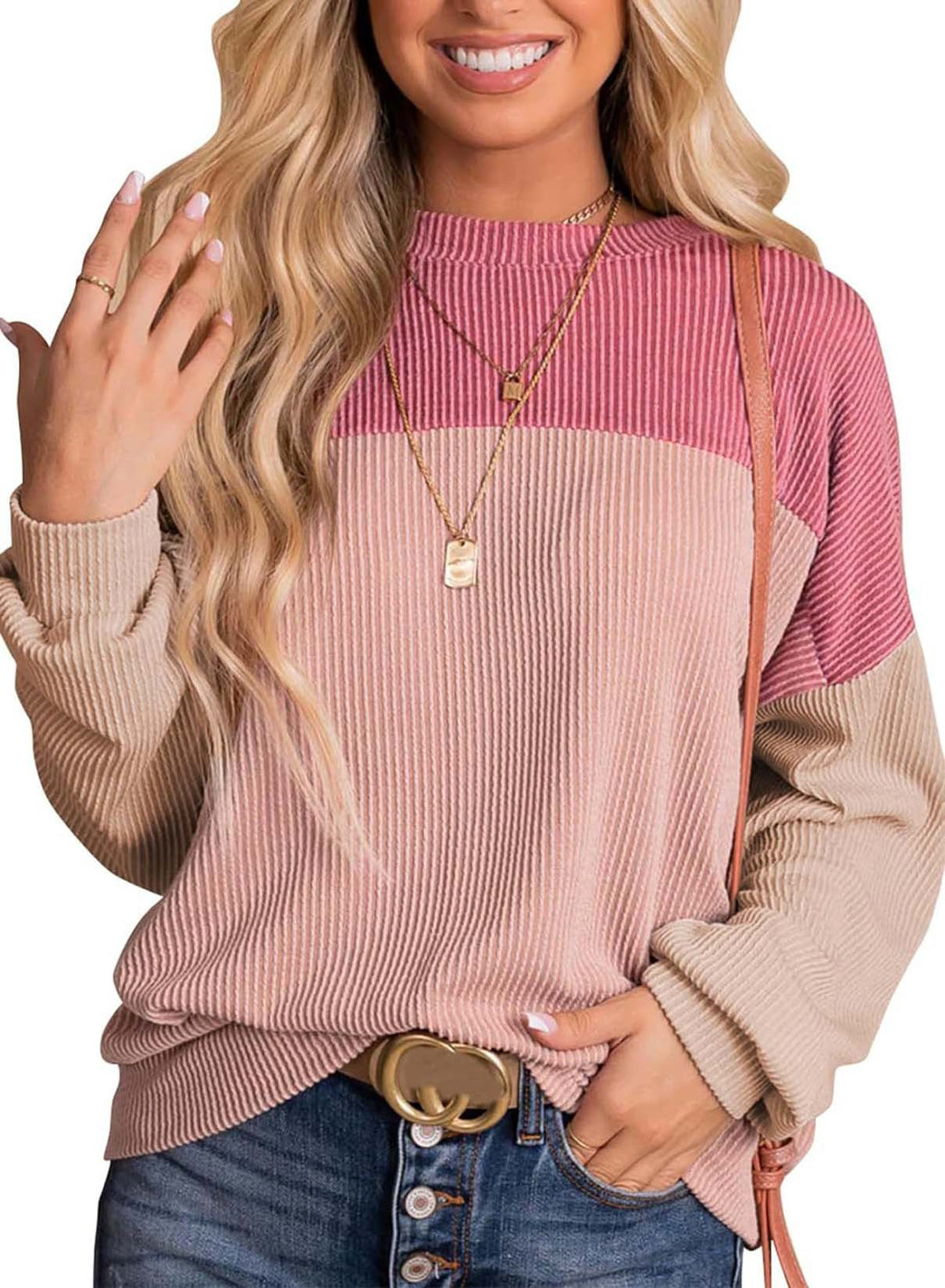 Women's Casual Color-Block Knit Sweater