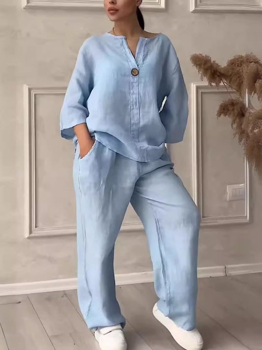 Women's Casual Cotton Linen Suit Set