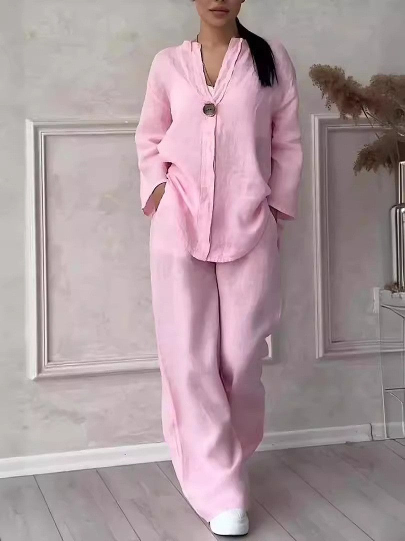 Women's Casual Cotton Linen Suit Set