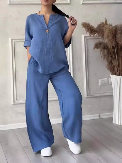 Women's Casual Cotton Linen Suit Set