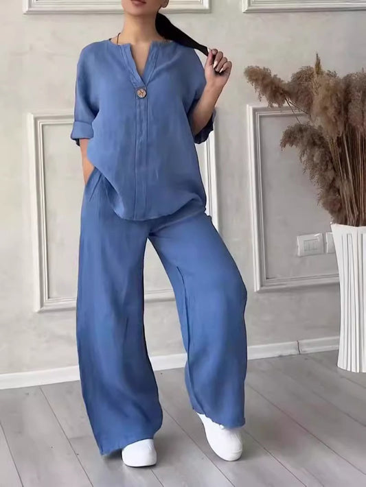 Women's Casual Cotton Linen Suit Set