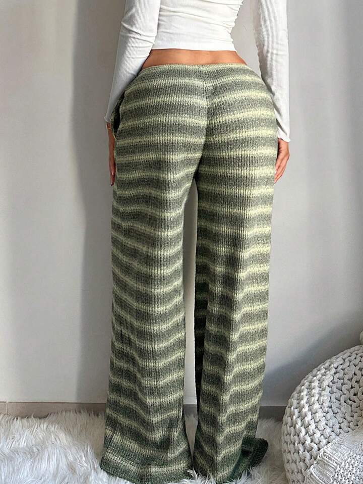 Women's Casual Drawstring Wide-Leg Striped Pants