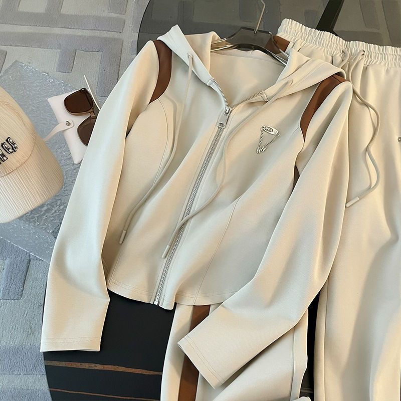 Women's Casual Hooded Sweatshirt and Wide-Leg Pants