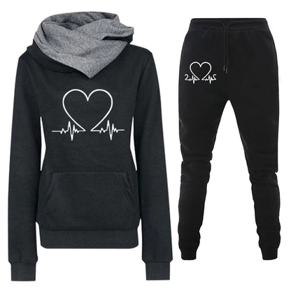Women's Casual Hoodie Suit with Heartbeat Print