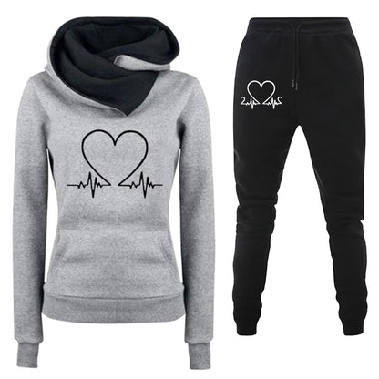 Women's Casual Hoodie Suit with Heartbeat Print