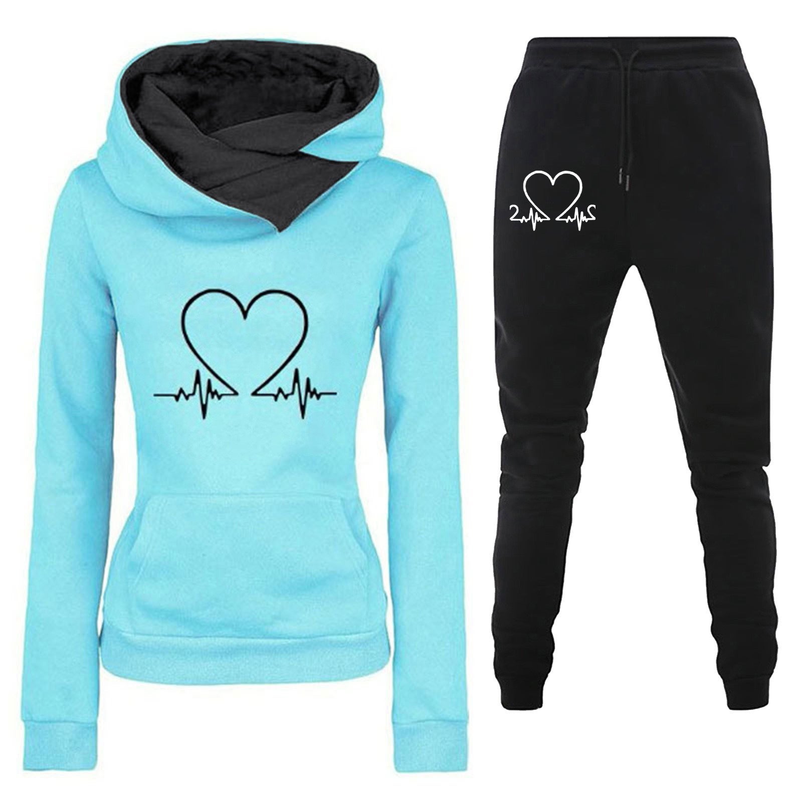 Women's Casual Hoodie Suit with Heartbeat Print
