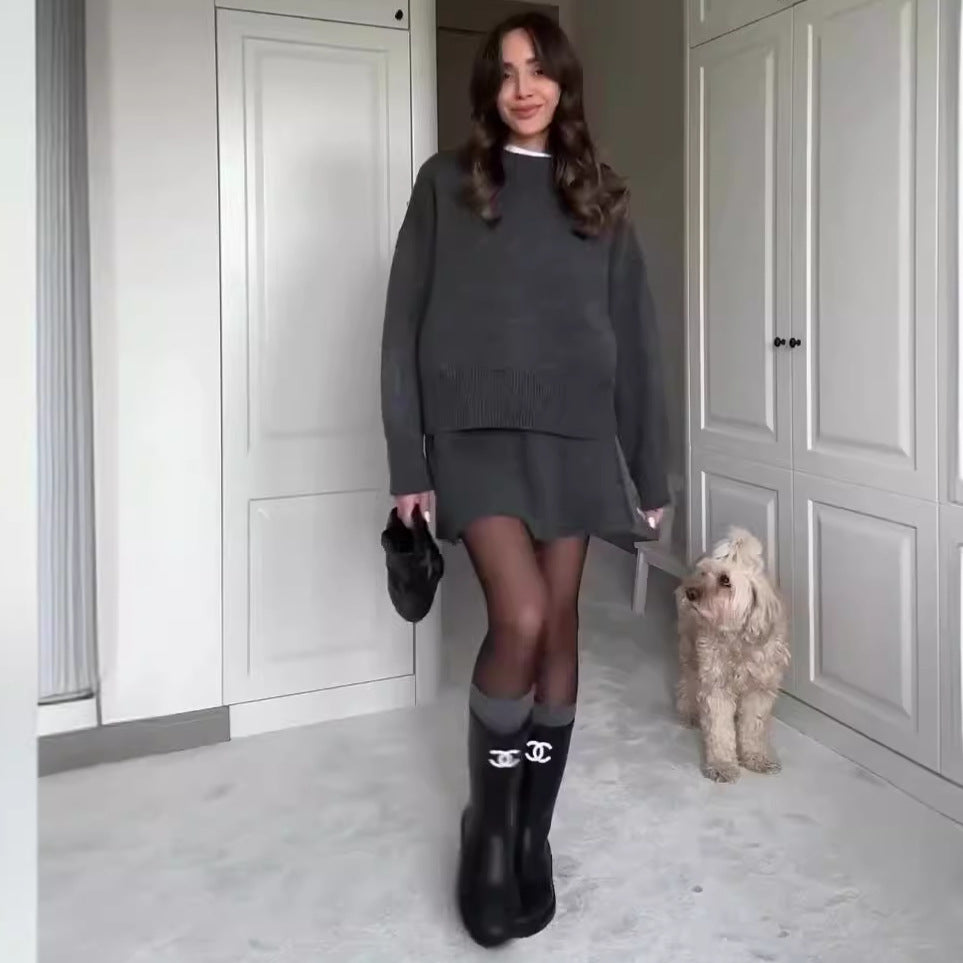 Women's Casual Knit Sweater and Skirt Set
