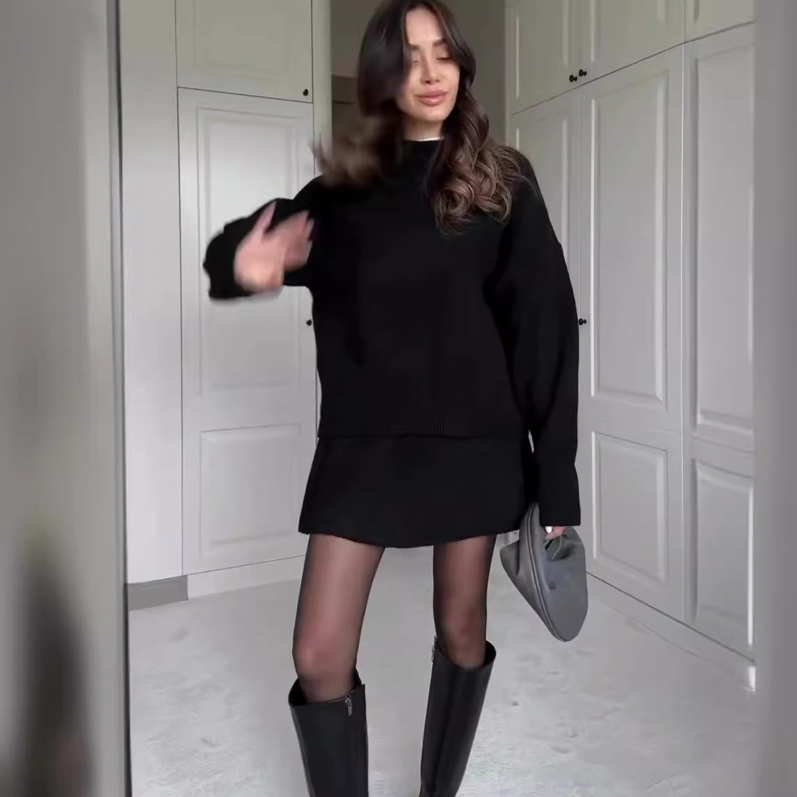Women's Casual Knit Sweater and Skirt Set