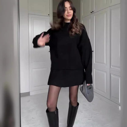 Women's Casual Knit Sweater and Skirt Set