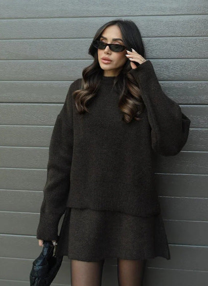 Women's Casual Knit Sweater and Skirt Set