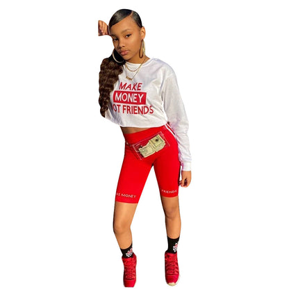 Women's Casual Letter Print Long Sleeve Two-Piece Set