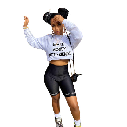 Women's Casual Letter Print Long Sleeve Two-Piece Set