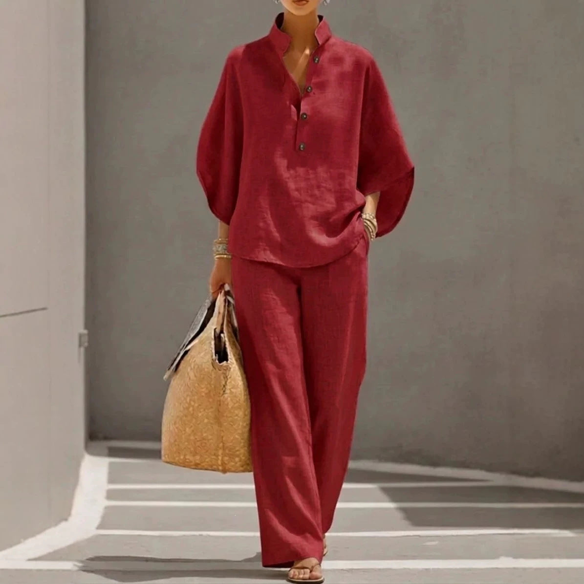 Women's Casual Linen Shirt and Pants Set