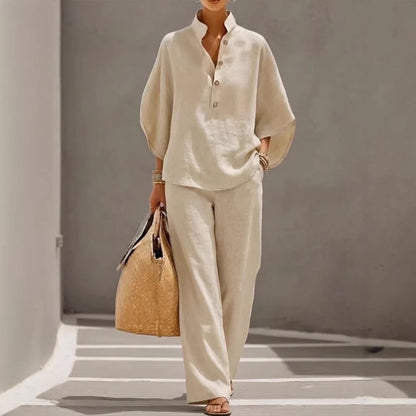 Women's Casual Linen Shirt and Pants Set