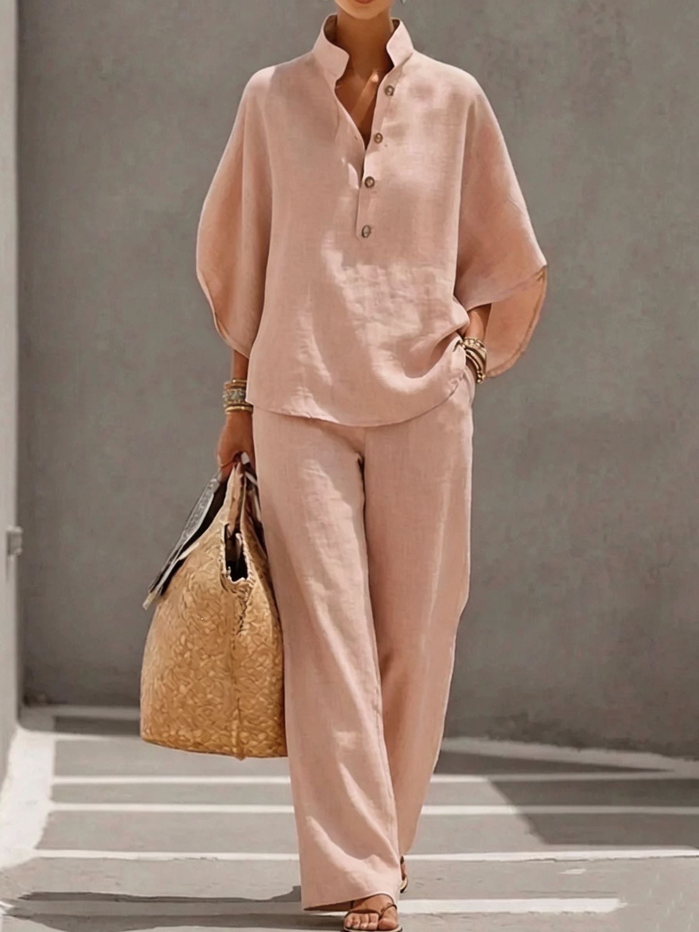 Women's Casual Linen Shirt and Pants Set