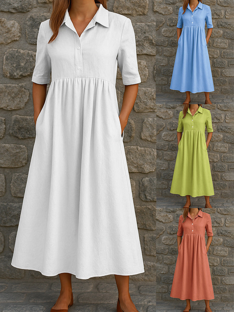 Women's Casual Long Shirt Dress with Pockets
